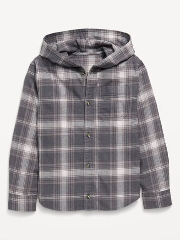 Old Navy Long-Sleeve Plaid Flannel Hooded Shirt for Boys - Washed Gray in Kuwait