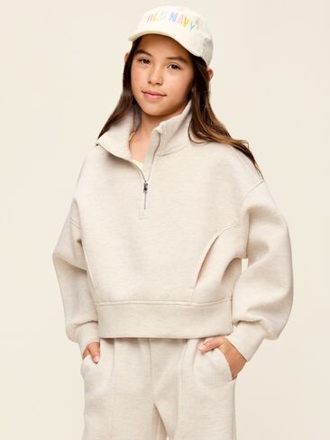 Old Navy Bounce Fleece Half-Zip Pullover Sweatshirt for Girls - Light Oatmeal in Kuwait