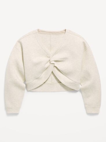 Old Navy Bounce Fleece Twist-Front Sweatshirt for Girls - Oatmeal in Kuwait