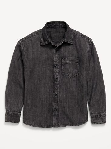 Old Navy Oversized Long-Sleeve Denim Shirt for Boys - Washed Black in Kuwait