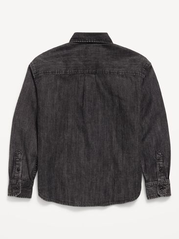 Old Navy Oversized Long-Sleeve Denim Shirt for Boys - Washed Black in Kuwait