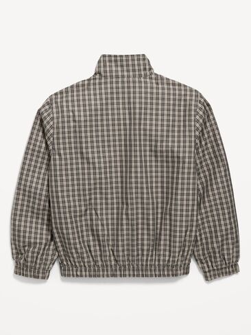 Old Navy Water-Resistant Plaid Full-Zip Windbreaker for Boys - Gray Plaid in Kuwait
