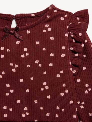 Old Navy Printed Long-Sleeve Ribbed Ruffle-Trim Jumpsuit for Baby - Burgundy Ditsy Floral in Kuwait