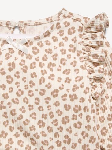 Old Navy Printed Long-Sleeve Ribbed Ruffle-Trim Jumpsuit for Baby - Leopard in Saudi Arabia