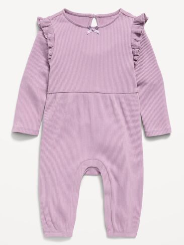 Old Navy Long-Sleeve Ribbed Ruffle-Trim Jumpsuit for Baby - Lavender in Kuwait