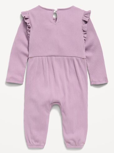 Old Navy Long-Sleeve Ribbed Ruffle-Trim Jumpsuit for Baby - Lavender in Kuwait
