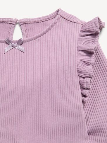 Old Navy Long-Sleeve Ribbed Ruffle-Trim Jumpsuit for Baby - Lavender in Kuwait