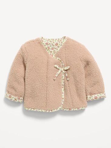 Old Navy Wrap-Front Sherpa Jacket for Baby - Toasted Oat in Kuwait