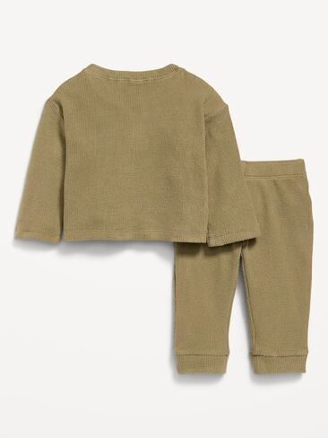 Old Navy Long-Sleeve Waffle-Knit Henley Top and Pants Set for Baby - Dried Grass in Kuwait