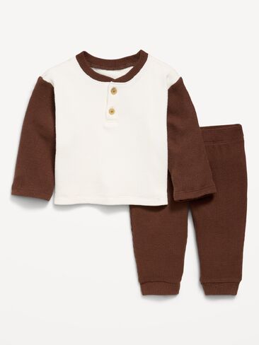 Old Navy Long-Sleeve Waffle-Knit Henley Top and Pants Set for Baby - Peppercorn in Kuwait