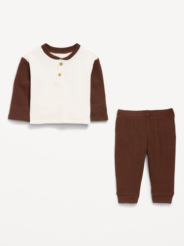 Old Navy Long-Sleeve Waffle-Knit Henley Top and Pants Set for Baby - Peppercorn in Kuwait