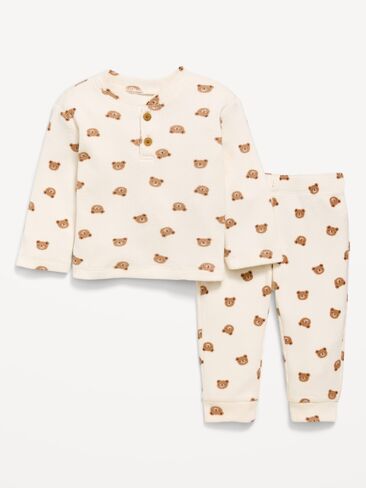 Old Navy Long-Sleeve Waffle-Knit Henley Top and Pants Set for Baby - Bears in Kuwait