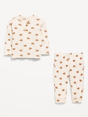 Old Navy Long-Sleeve Waffle-Knit Henley Top and Pants Set for Baby - Bears in Kuwait