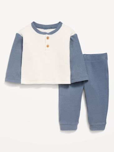Old Navy Long-Sleeve Waffle-Knit Henley Top and Pants Set for Baby - Night Cloud in Kuwait