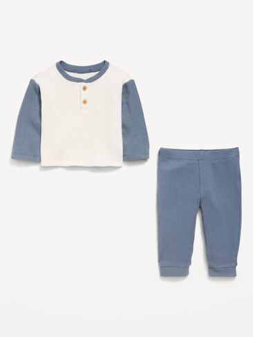 Old Navy Long-Sleeve Waffle-Knit Henley Top and Pants Set for Baby - Night Cloud in Kuwait
