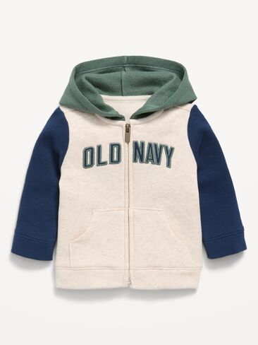Old Navy Logo-Graphic Zip Hoodie for Baby - Oatmeal Color-Block in Kuwait