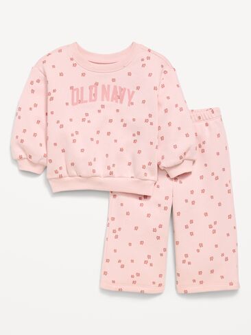 Old Navy Printed Logo Graphic Sweatshirt and Sweatpants Set for Baby - Pastel Pink in Kuwait