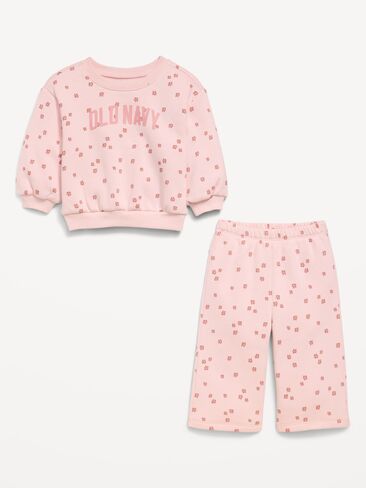 Old Navy Printed Logo Graphic Sweatshirt and Sweatpants Set for Baby - Pastel Pink in Kuwait