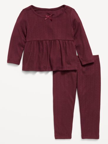 Old Navy Long-Sleeve Pointelle-Knit Top and Pants Set for Baby - Cherry Red in Kuwait