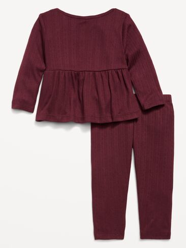 Old Navy Long-Sleeve Pointelle-Knit Top and Pants Set for Baby - Cherry Red in Kuwait