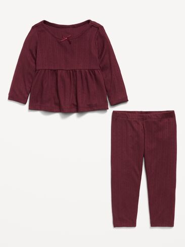 Old Navy Long-Sleeve Pointelle-Knit Top and Pants Set for Baby - Cherry Red in Kuwait