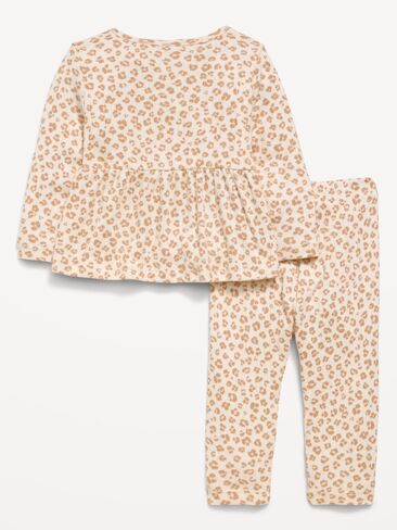 Old Navy Long-Sleeve Pointelle-Knit Top and Pants Set for Baby - Leopard in Kuwait