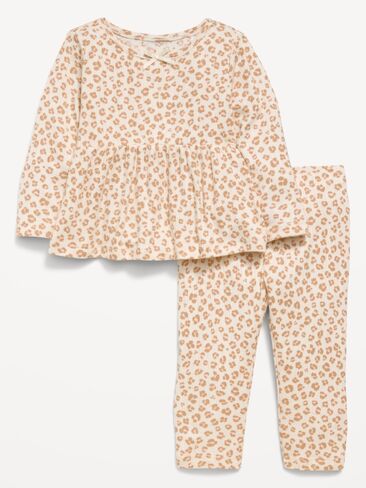 Old Navy Long-Sleeve Pointelle-Knit Top and Pants Set for Baby - Leopard in Kuwait