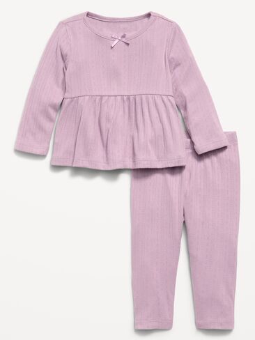 Old Navy Long-Sleeve Pointelle-Knit Top and Pants Set for Baby - Lilac Dusk in Kuwait