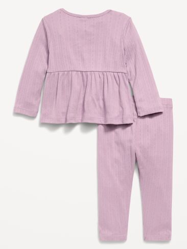 Old Navy Long-Sleeve Pointelle-Knit Top and Pants Set for Baby - Lilac Dusk in Kuwait