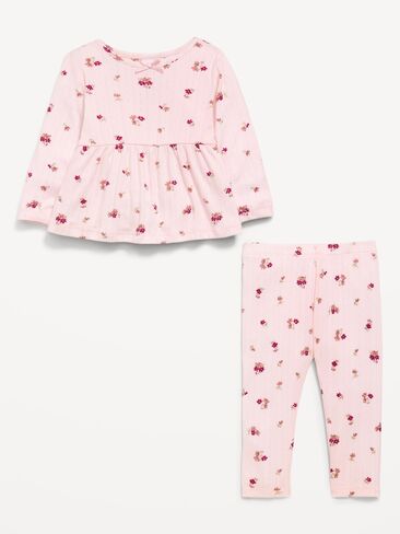 Old Navy Long-Sleeve Pointelle-Knit Top and Pants Set for Baby - Pink Floral in Kuwait