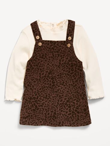 Old Navy Sleeveless Corduroy Dress and Long-Sleeve Top Set for Baby - Leopard in Kuwait