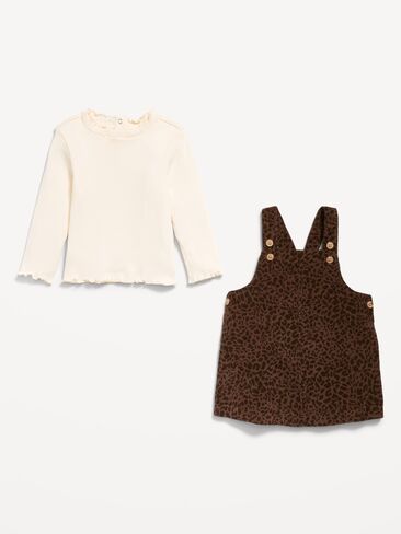 Old Navy Sleeveless Corduroy Dress and Long-Sleeve Top Set for Baby - Leopard in Kuwait