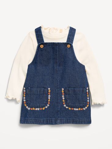 Old Navy Sleeveless Denim Dress and Long-Sleeve Top Set for Baby - Dark Wash in Kuwait