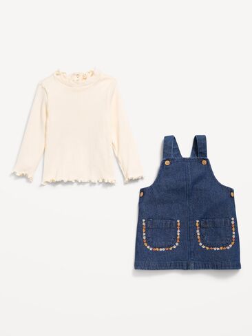 Old Navy Sleeveless Denim Dress and Long-Sleeve Top Set for Baby - Dark Wash in Kuwait