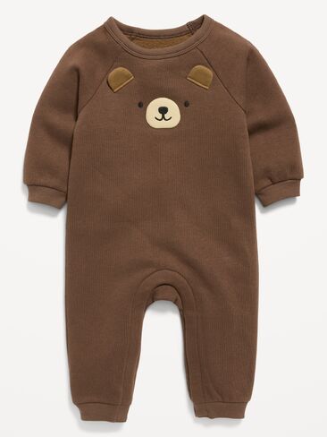 Old Navy Printed Long-Sleeve Fleece One-Piece for Baby - Brown Bear in Kuwait