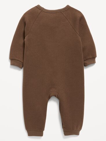 Old Navy Printed Long-Sleeve Fleece One-Piece for Baby - Brown Bear in Kuwait