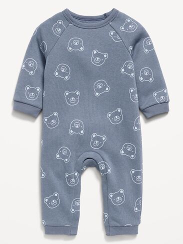 Old Navy Printed Long-Sleeve Fleece One-Piece for Baby - Blue Bear in Kuwait