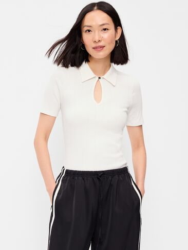 Old Navy Ribbed Keyhole Polo Top - Sea Salt in Kuwait