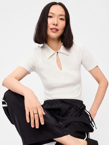 Old Navy Ribbed Keyhole Polo Top - Sea Salt in Kuwait
