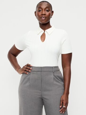 Old Navy Ribbed Keyhole Polo Top - Sea Salt in Kuwait