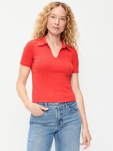 Old Navy Ribbed Keyhole Polo Top - Scotty Red in Kuwait
