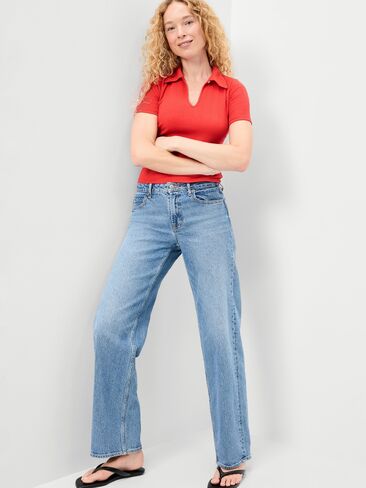 Old Navy Ribbed Keyhole Polo Top - Scotty Red in Kuwait