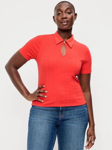 Old Navy Ribbed Keyhole Polo Top - Scotty Red in Kuwait