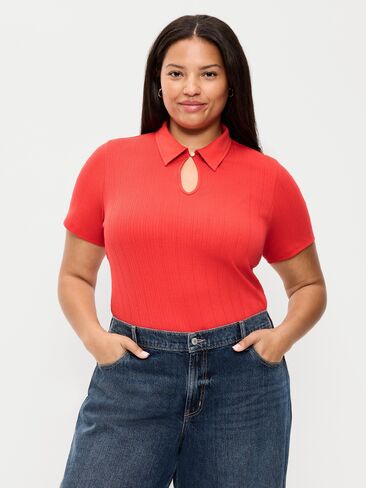 Old Navy Ribbed Keyhole Polo Top - Scotty Red in Kuwait