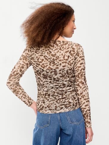 Old Navy Long-Sleeve Draped Mesh Top - Brown Animal in Kuwait