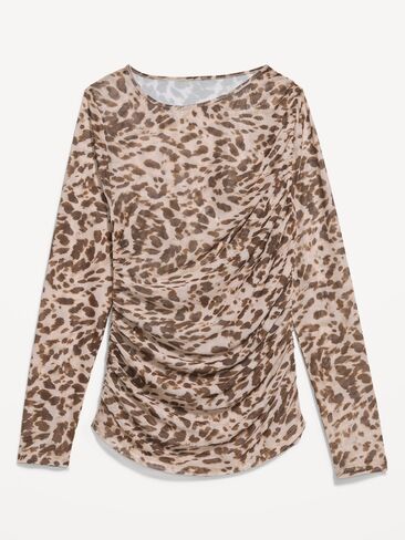 Old Navy Long-Sleeve Draped Mesh Top - Brown Animal in Kuwait