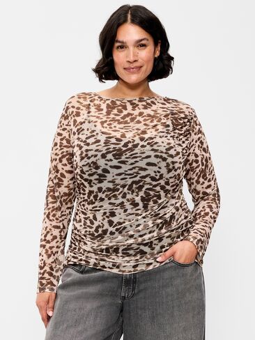 Old Navy Long-Sleeve Draped Mesh Top - Brown Animal in Kuwait