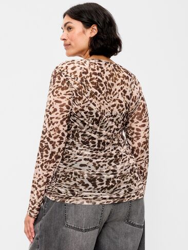 Old Navy Long-Sleeve Draped Mesh Top - Brown Animal in Kuwait