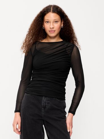 Old Navy Long-Sleeve Draped Mesh Top - Black Jack in Kuwait