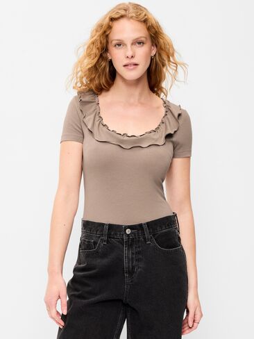 Old Navy Lettuce-Edge Scoop-Neck Top - Chocolate Malted in Kuwait